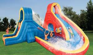 Featuring two big water slides and a swimming pool to keep kids happy 