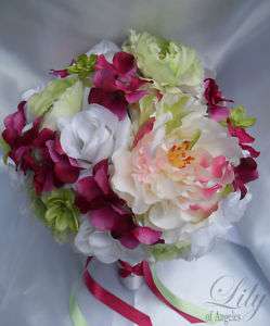 17pcs Wedding Bridal Bouquet Flower Bride Decoration Package FUCHSIA 