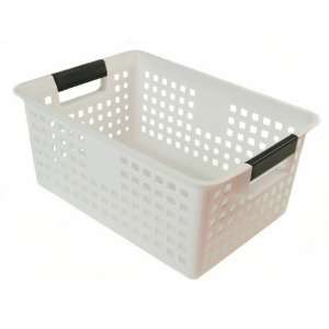 Plastic Mesh Baskets with Handles   Extra Large White   Set of 3 by 