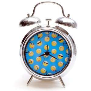    Smiley Face Battery Operated Alarm Clock   Blue