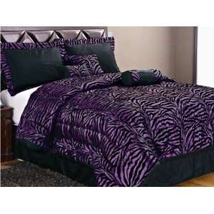   Pcs Flocking Zebra Satin Bed In A Bag Comforter Set King Purple/Black
