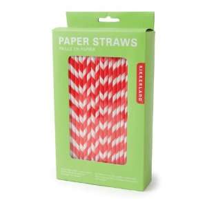 Kikkerland Biodegradable Paper Straws, Red and White Striped, Box of 