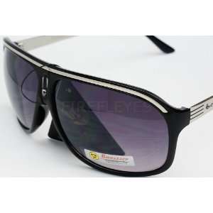 Oversized Aviator Sunglasses Black Silver Retro Classic Biohazard 6690