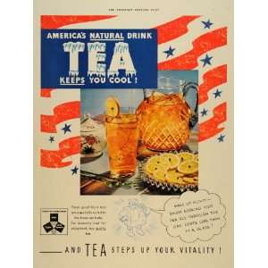  1938 Ad Black Iced Tea American Flag Pitcher Summer 
