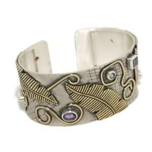   Gemstone Leaf Design Cuff Bracelet   Sara Blaine Jewelry Jewelry