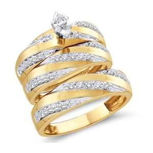 Diamond Engagement Ring Wedding Set 14k White Gold Men + Ladies .77 CT 