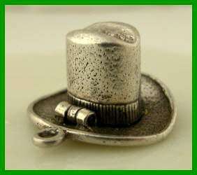   English Sterling Silver STETSON HAT Charm OPENS To COWBOY On HORSE