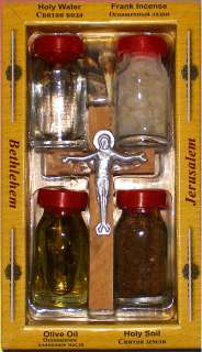 Relic Gift Set Crucifix Wood Cross Holy Water Incense Soil Olive Oil 