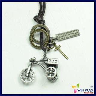 Bike Bicycle Dog TAG Leather Rings Cross Mens Necklaces  