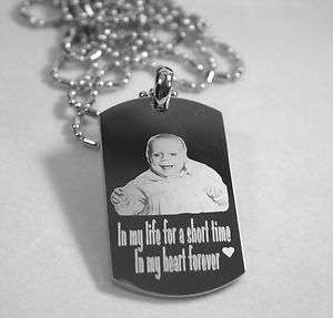 PERSONALIZED PICTURE RHODIUM PLATED DOG TAG AND NECKLACE ENGRAVE YOUR 