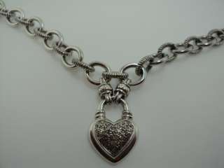 Sterling Silver Diamond Heart Pendant Heavy Necklace  