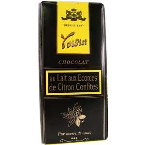 Voisin Milk Chocolate with Candied Lemon Peel, 100 gr bar (3.5 oz 