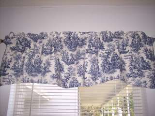 NEW*NAVY BLUE ON WHITE~WAVERLY Rustic Toile Scalloped Lined Valance 