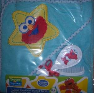 NEW SESAME STREET HOODED TOWEL WITH BRUSH & COMB, Elmo, Baby Shower 