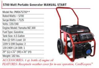 Powermate 5700 Watt Generator Yamaha Engine #PM0675700*  