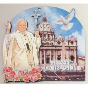 Blessed Pope John Paul II Wooden 3D Plaque 4.75 Inch by 5.5 Inch with 