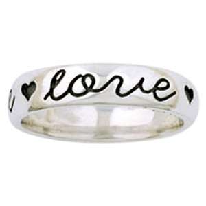 Bob Siemon Sterling Silver True Love Waits Script and Heart Ring, Size 