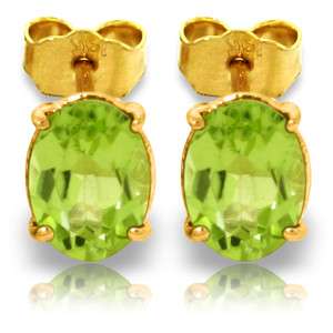 Natural Peridot Gemstones Oval Shaped Studs 14K. Solid Yellow Gold 