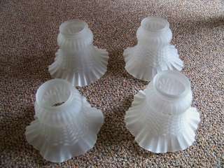   Vintage Frosted Glass Lamp Shades ~ ruffled glass & decorative design