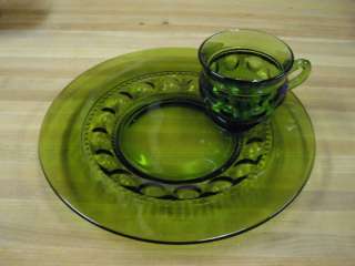 Vintage Green Depression Glass Plate and Cup, Tiffin.  