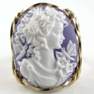 Grecian Goddess Butterfly Cameo Ring 14K Rolled Gold  