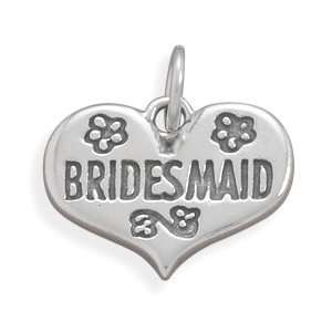   21mm Heart Shaped Charm Engraved With Bridesmaid and Flowers Jewelry