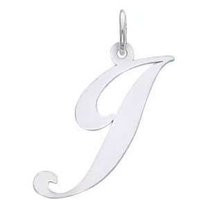  Fancy Cursive Letter J Charm 14k White Gold: Jewelry