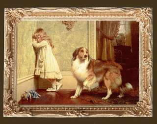 LIL GIRL & DOG DOLLHOUSE Picture Miniature FRAMED Art  
