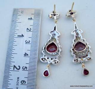 victorian diamond ruby 14k gold silver earrings indian  