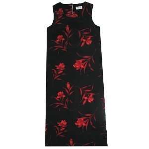 Sleeveless Flower Print Long Semi Formal Silk Dress in Black / Red 