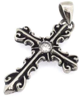   Steel Vintage Silver Fleur De Lis Cross Pendant Necklace Men Free Ship