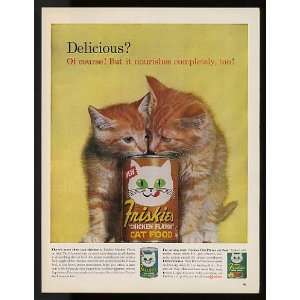  1963 Yellow Kittens Friskies Cat Food Print Ad (9570 