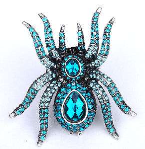Blue swarovski crystal spider stretchy ring jewelry  