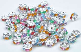 100Pcs Multicolor Crystal Silver Plated Spacer Loose Beads Charms 