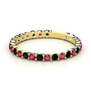   Rich & Thin Band, 14K Yellow Gold Ring with Black Onyx & Ruby Jewelry