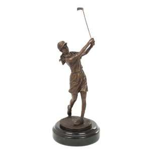  Bronze Golf Lady Marble Base Statue Figurine Milo