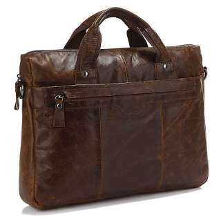   Vintage Leather Mens Chocolate Hand Tiny Laptop Bag Briefcase  