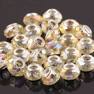   Golden AB Faceted Crystal Glass Big Hole European Beads Charms  