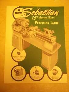   Sheldon Machine Co Brochure/Catalog~Lathes~Sebastian 15~Tools  