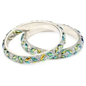 Chamak by priya kakkar Two Rainbow White Crystal Leafy Bangle Bracelet 