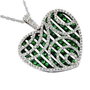  14K White Gold Diamond and Green Garnet Heart Shaped 
