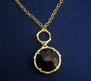 Liz Claiborne Gold Necklace w/ Large Gem Pendant #1665  