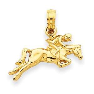  14k Jockey on Jumping Horse Pendant: West Coast Jewelry 