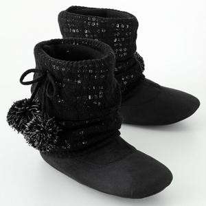 CANDIES Black + Silver Sparkle Slouch Slipper Boots *NWT* Juniors 
