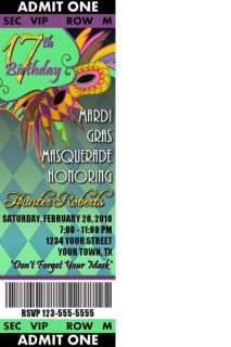 Mardi Gras Masquerade Birthday Party Invitations Favors  