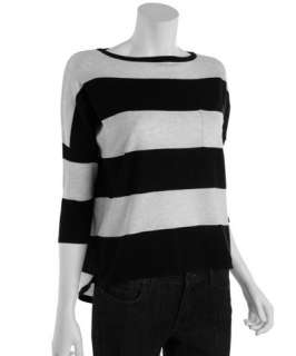 Autumn Cashmere black and white rugby striped cashmere pocket sweater