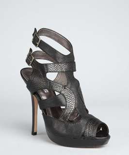 Charles David black lizard embossed leather Next platform sandals