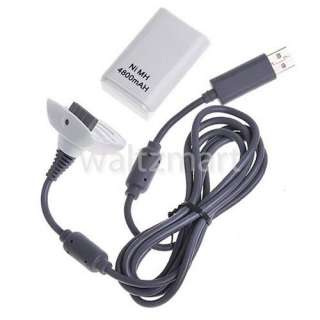 White 4800mAh Battery Pack + USB Charger Cable for Xbox 360 Wireless 