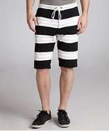 Yohji Yamamoto black striped cotton drawstring sweat shorts style 