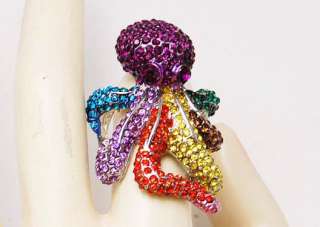   Colorful Crystal Rhinestone Purple Yellow Gradient Octopus Sized Ring